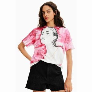 NWT Desigual Female Illustration Tee - Pink & White